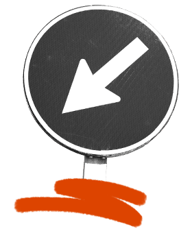 Graphic illustration of a circular sign with white left-pointing arrow